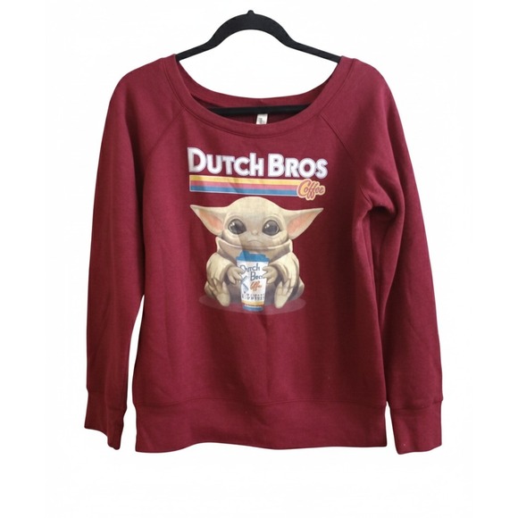 Dutch Bros Tops - Dutch Bros Coffee Co Sweatshirt Baby Yoda Grogu Burgundy Size Large